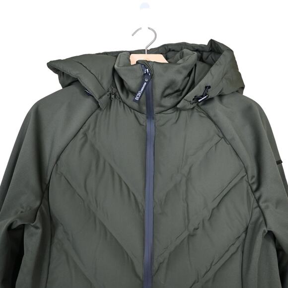 BCBGeneration Womens S Mixed Media Hooded Quilted Jacket in Loden NEW - Picture 4 of 11